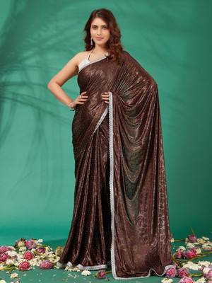 DIVYASHAKTI FASHION Embellished Bollywood Lycra Blend Saree(Brown)