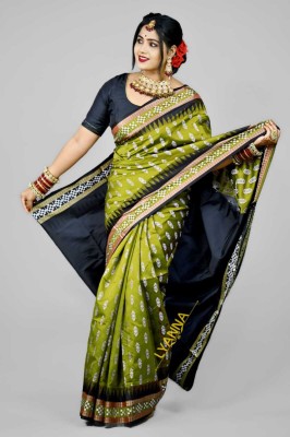 LYANNA Temple Border Sambalpuri Handloom Art Silk Saree(Green)