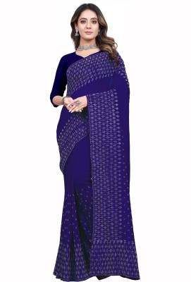 HARIOM CREATION Self Design Daily Wear Georgette Saree(Blue)