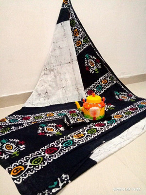 Divyam Printed Handloom Pure Cotton Saree(Black)