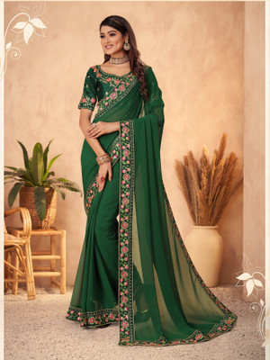 Tejal Creation Embroidered Bollywood Georgette Saree(Blue)