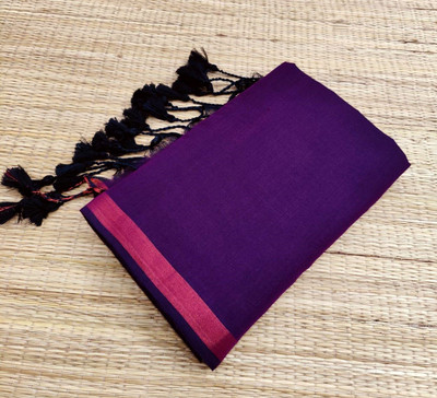 CommonHouseee Solid/Plain Handloom Pure Cotton Saree(Purple)