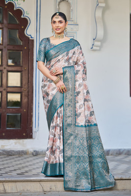 Dharmata Enterprise Digital Print Banarasi Crepe Saree(Beige)