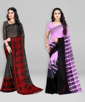 Leelavati Printed Daily Wear Georgette Saree(Pack of 2, Pink, Grey)