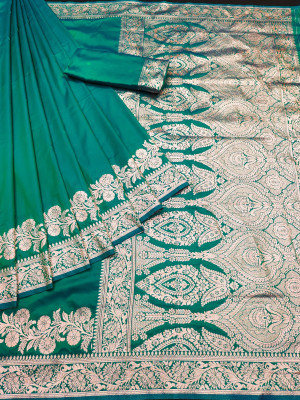 nikchi hub Woven Banarasi Silk Blend Saree(Light Green)