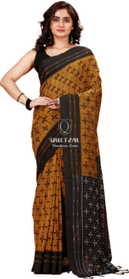 Quetzal Printed Sambalpuri Pure Cotton Saree(Yellow)