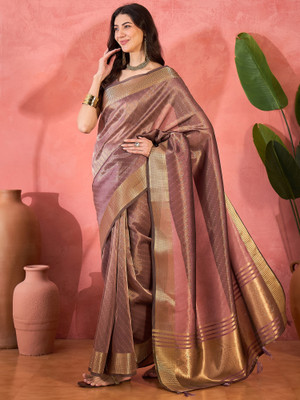 ShopGlobal Woven Banarasi Khadi Saree(Purple)