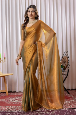 Labheshwari Solid/Plain Bollywood Chiffon Saree(Gold)