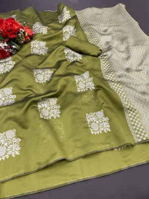 NESHVI ENTERPRISE Woven Kanjivaram Jacquard Saree(Green)