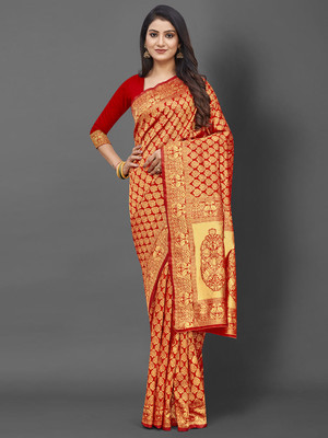 Divastri Woven Banarasi Silk Blend Saree(Red)
