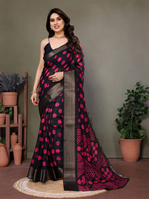 Moda Rapido Printed Bollywood Cotton Blend Saree(Brown, Pink)