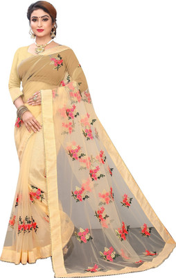 PATLANI STYLE Embroidered Bollywood Net Saree(Gold)