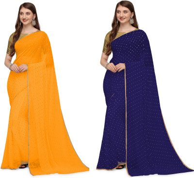 REDFISH Solid/Plain Daily Wear Chiffon, Georgette Saree(Yellow, Dark Blue)