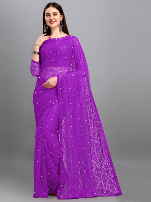 Croza Self Design Bollywood Net Saree(Magenta)