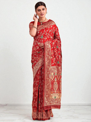 fFASHION Printed Banarasi Art Silk, Cotton Silk Saree(Maroon)