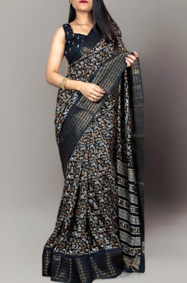 SAKHA DESIGNER Printed Bollywood Art Silk Saree(Black)