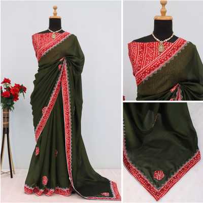 CHAMUNDA CREATION Embroidered Bollywood Silk Blend Saree(Light Green)