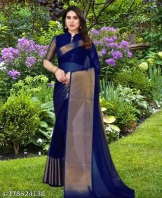 Amavii Self Design Bollywood Chiffon Saree(Blue)