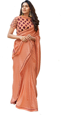 RAJESHWAR FASHION Printed, Solid/Plain Bollywood Cotton Linen, Cotton Silk Saree(Orange)