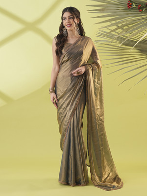 valida Solid/Plain Bollywood Tissue, Pure Silk Saree(Grey)