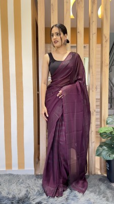 Bansari Textiles Self Design, Woven, Printed, Floral Print, Striped Bollywood Chiffon Saree(Purple)