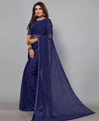 NEXA Self Design Bollywood Net Saree(Blue)