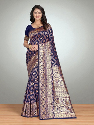 Gaunki Creation Woven Kanjivaram Art Silk Saree(Blue)