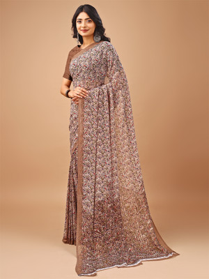 Leelavati Printed Daily Wear Chiffon Saree(Beige)