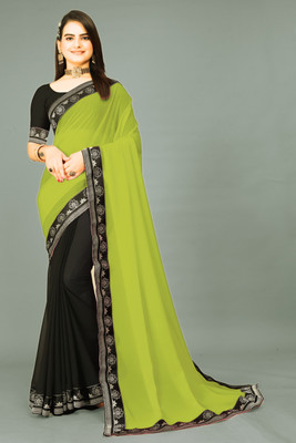Jevlan Solid/Plain Daily Wear Georgette Saree(Light Green)