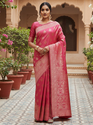 Anouk Rustic Woven Banarasi Silk Blend Saree(Pink)