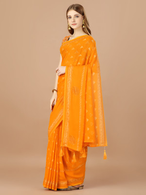 RekhaManiyar Printed Bollywood Georgette Saree(Yellow)