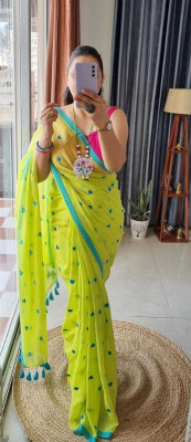 Pranay Embroidered Bollywood Khadi Saree(Green)