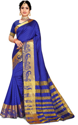 Jay fashion Self Design Banarasi Art Silk, Silk Blend Saree(Blue)