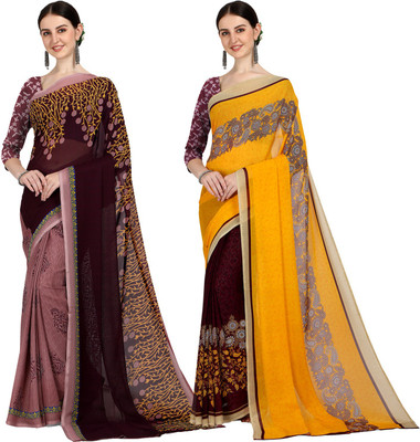 Anand Sarees Printed Daily Wear Georgette Saree(Pack of 2, Multicolor, Purple, Beige)