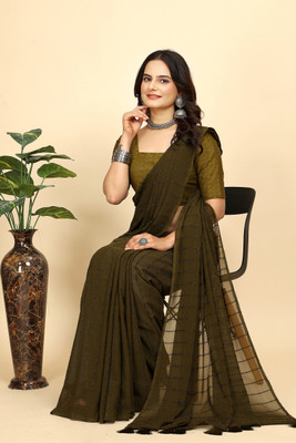 K 5 FASHION Self Design, Striped, Dyed Bollywood Chiffon Saree(Green)