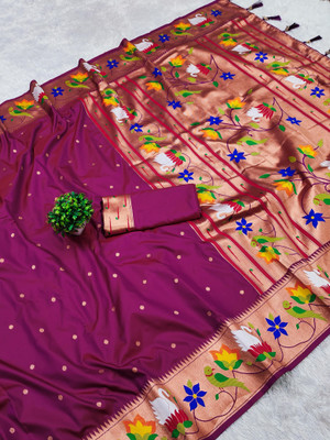 Divastri Woven Paithani Cotton Silk Saree(Magenta)