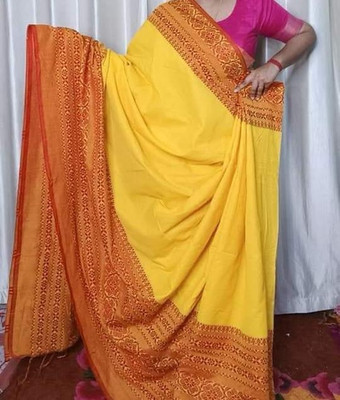 ADDRIKA SAREE GHOR Self Design Tant Pure Cotton Saree(Yellow)