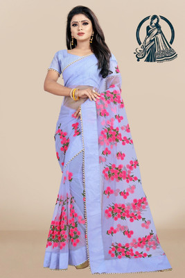 RE Renny Enterprise Embroidered Bollywood Net Saree(Light Blue)