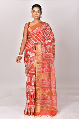 Ramshyam Collection Hand Painted Chanderi Chanderi Saree(Multicolor)