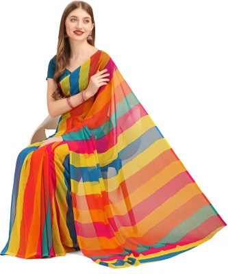 Vichitra Striped Daily Wear Chiffon, Georgette Saree(Multicolor)