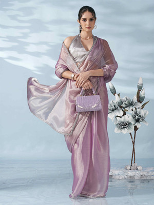 VANISWA Solid/Plain Bollywood Art Silk Saree(Purple)