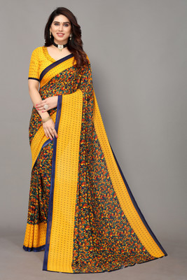 ANIRAV Printed, Digital Print Bollywood Georgette Saree(Yellow)
