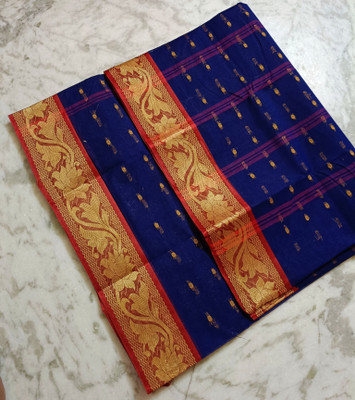 Maasaree Self Design Tant Pure Cotton Saree(Blue)