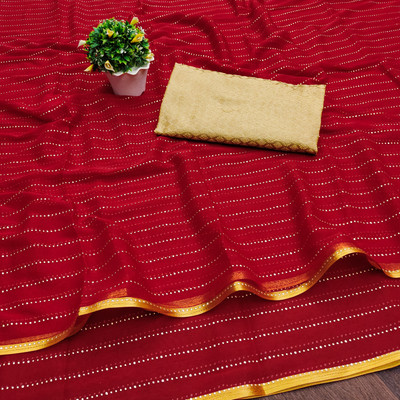 DIVYASHAKTI FASHION Striped Bollywood Chiffon Saree(Red)