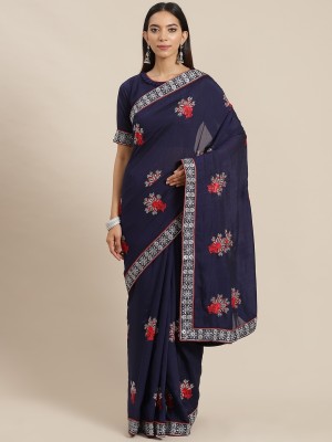 SERONA FABRICS Embroidered, Self Design Bollywood Silk Blend Saree(Dark Blue)