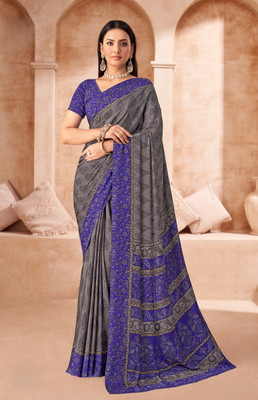 Divastri Floral Print, Geometric Print, Digital Print, Printed Bollywood Crepe Saree(Grey)