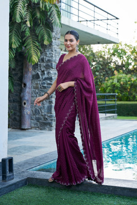 AAINA CREATION Embellished Bollywood Silk Blend Saree(Purple)