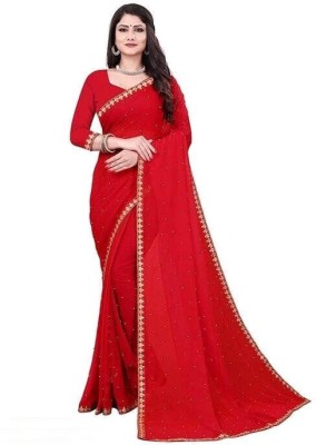 Apnisha Embroidered Bollywood Lycra Blend Saree(Red)