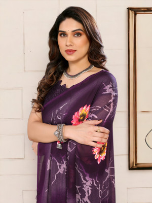 TTH Floral Print Bollywood Georgette Saree(Purple)
