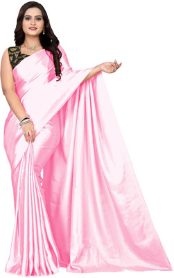Julee Solid/Plain Bollywood Silk Blend Saree(Pink)